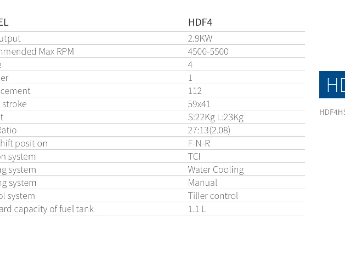 Aluminium outboard motor HIDEA HDF4HS - 4pk
