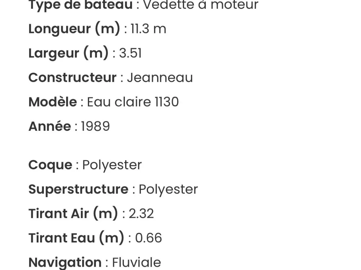 Polyester Houseboat Jeanneau Eau Claire 1130